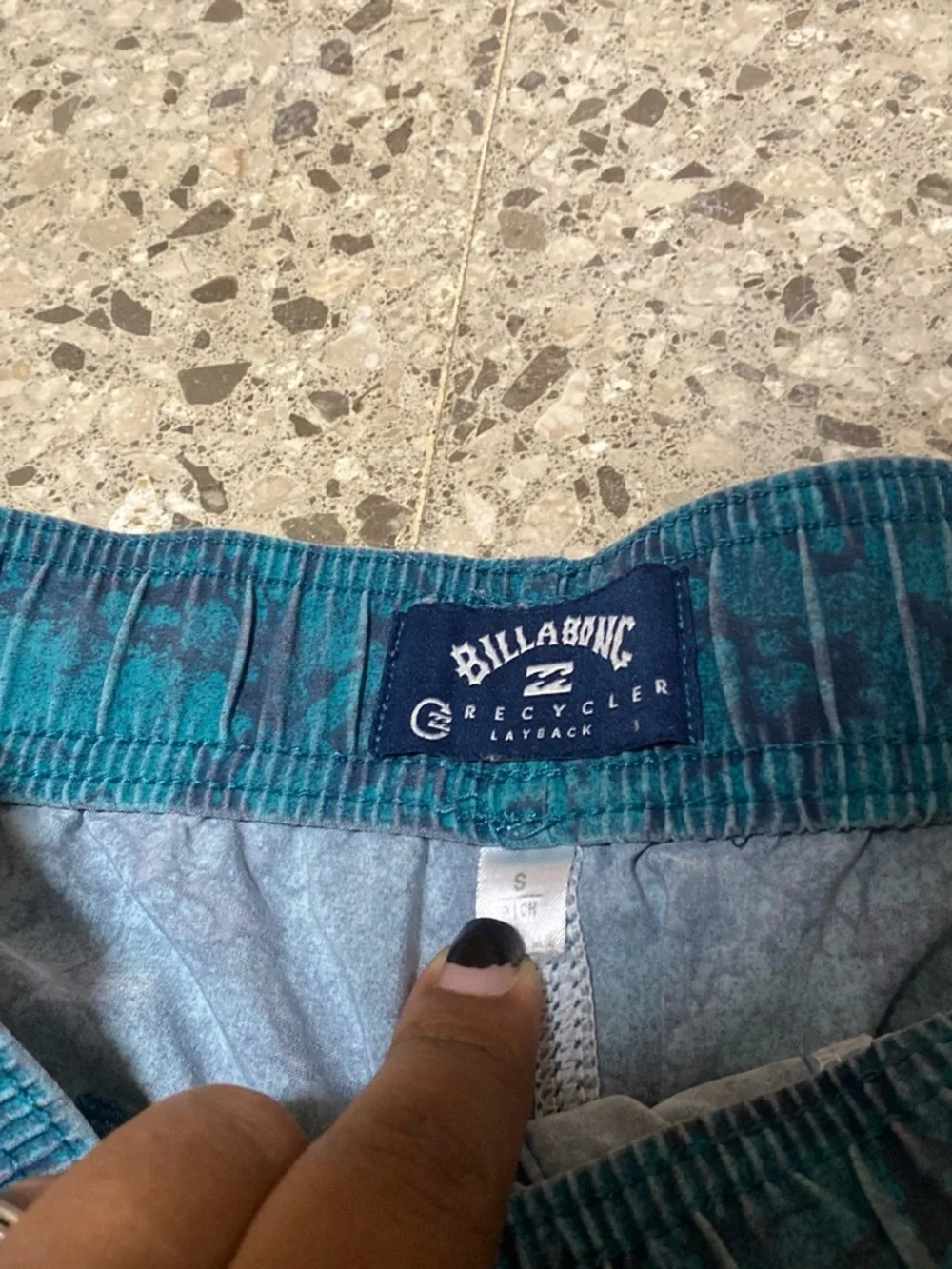 Billabong Teal Marble Swim Trunks with Pink Graphic